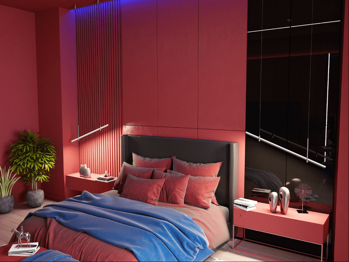 Thiết kế phòng ngủ màu đỏ 
