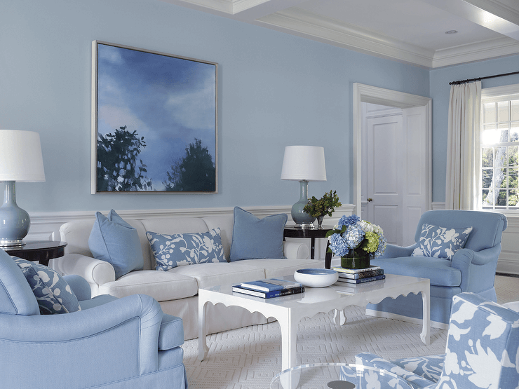 phòng khách màu xanh dương đơn giản