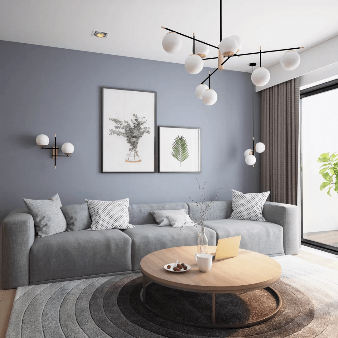 Phòng khách màu xanh dương nhạt phong cách hiện đại