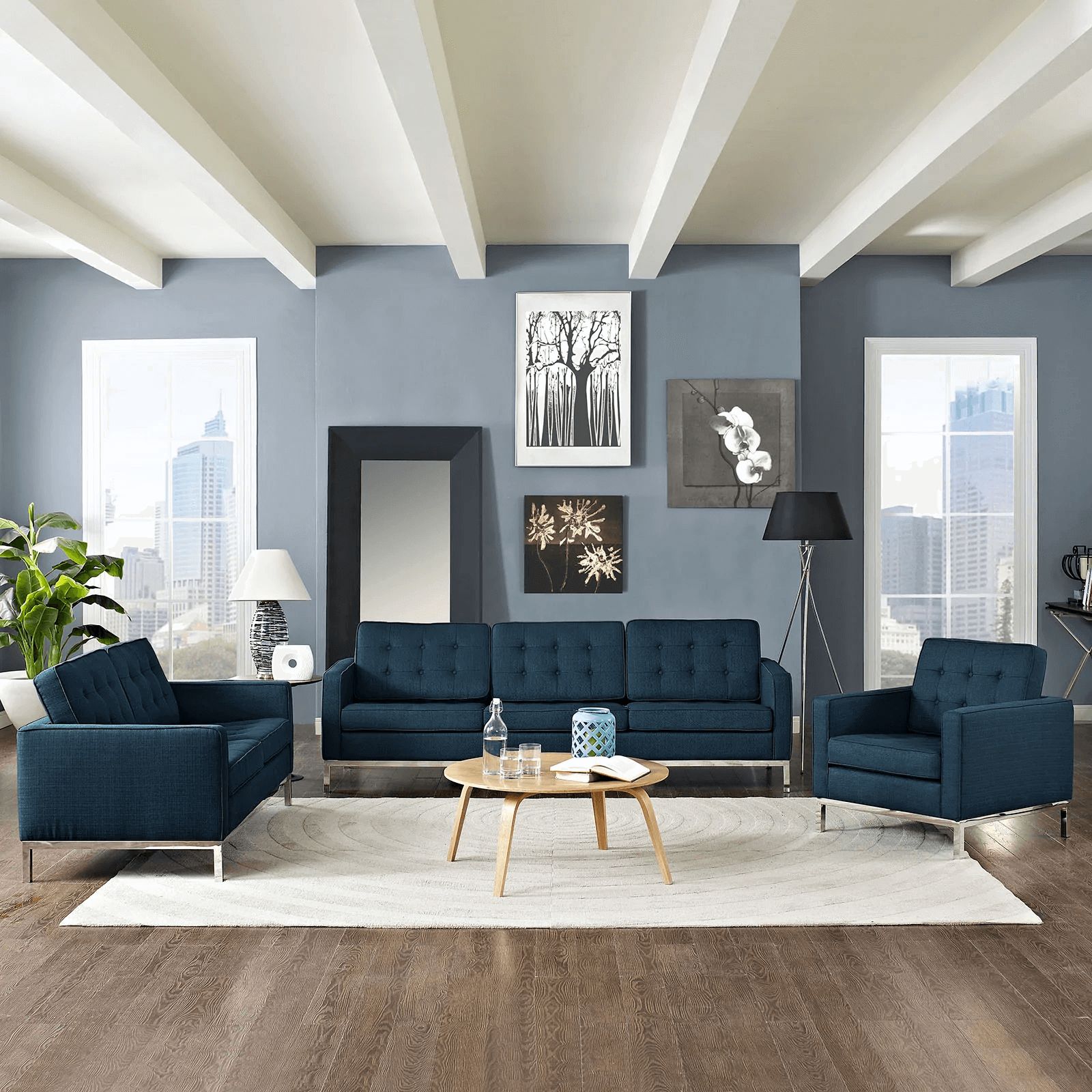 phòng khách màu xanh dương phong cách Scandinavian