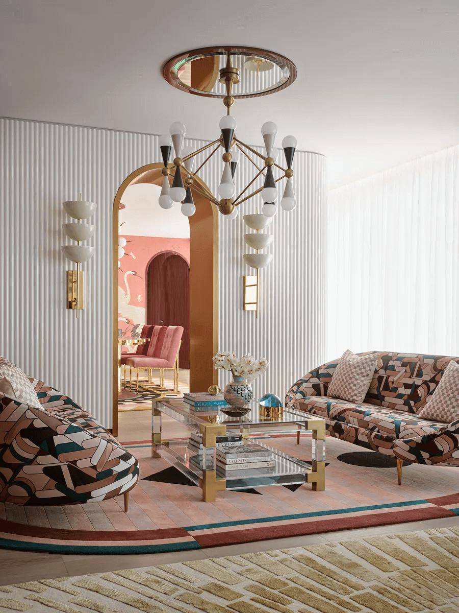 phòng khách màu hồng phong cách Art Deco 