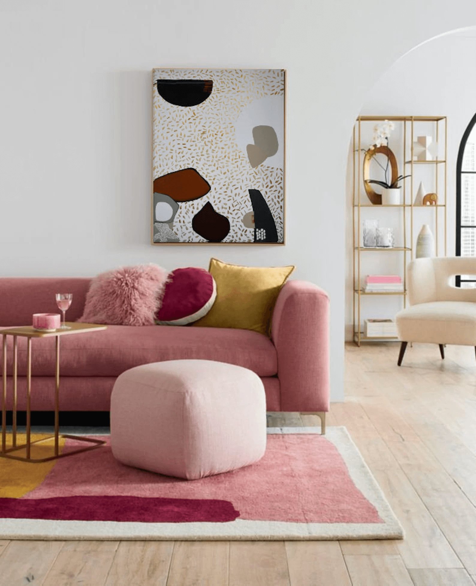 phòng khách màu hồng phong cách Art Deco