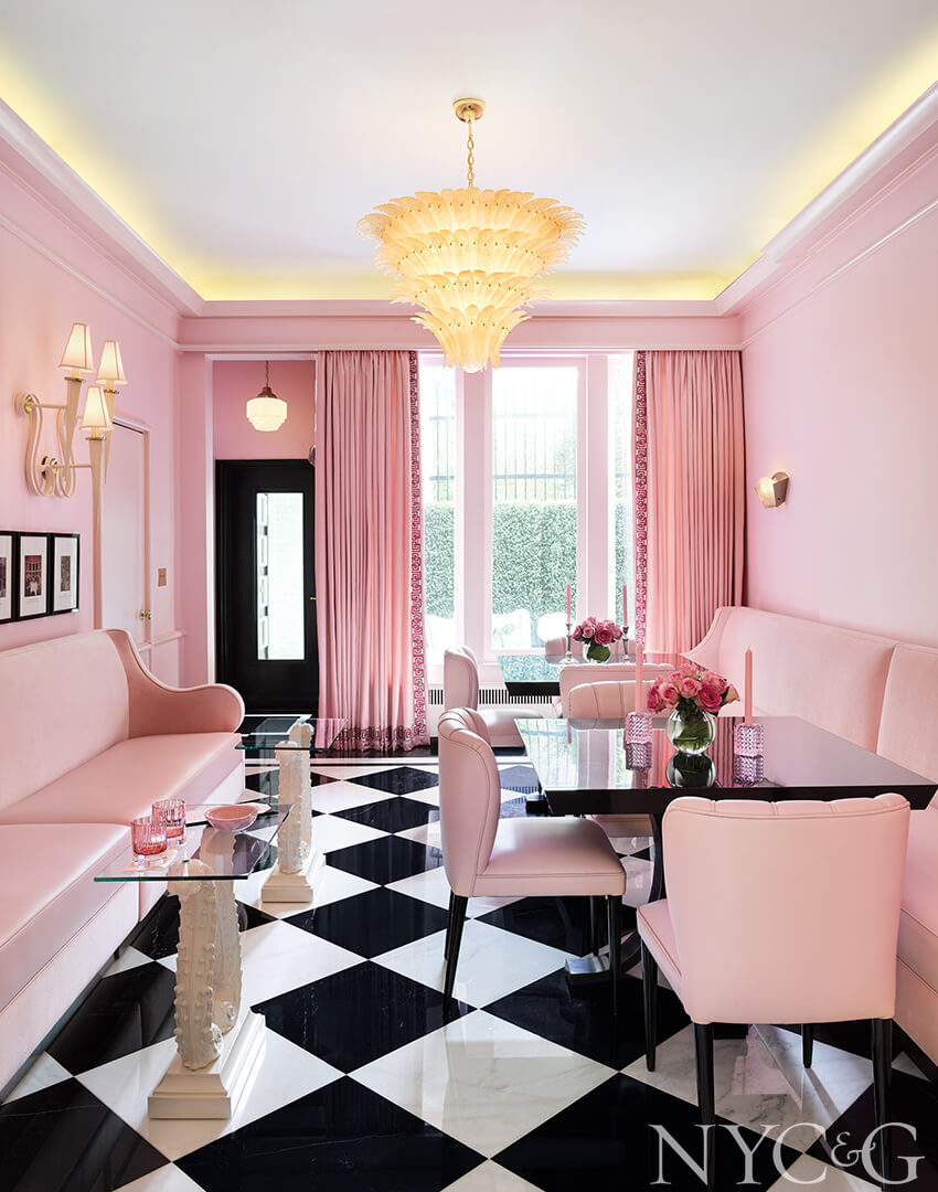 phòng khách màu hồng nhạt