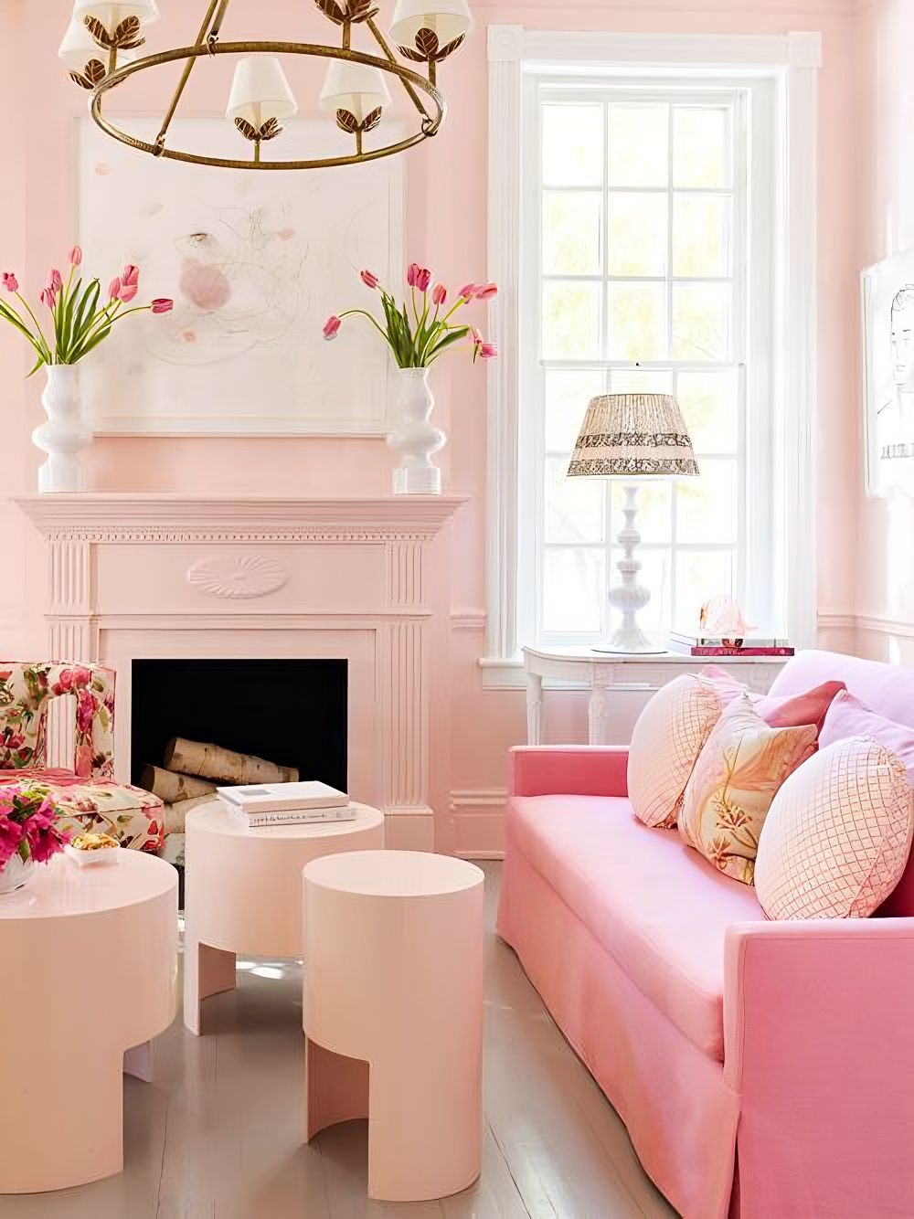Mix các tông hồng pastel trong thiết kế phòng khách tạo điểm nhấn