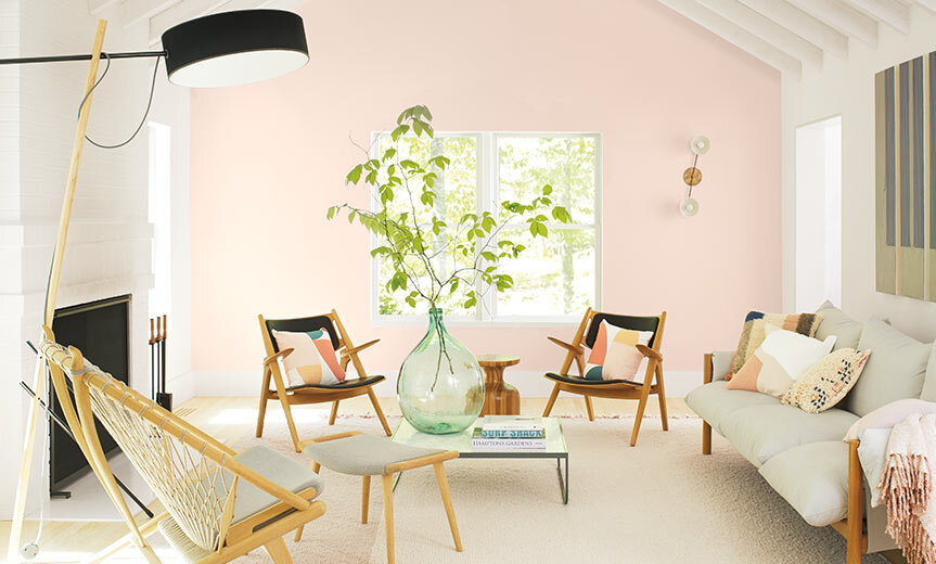 sơn phòng khách màu hồng pastel
