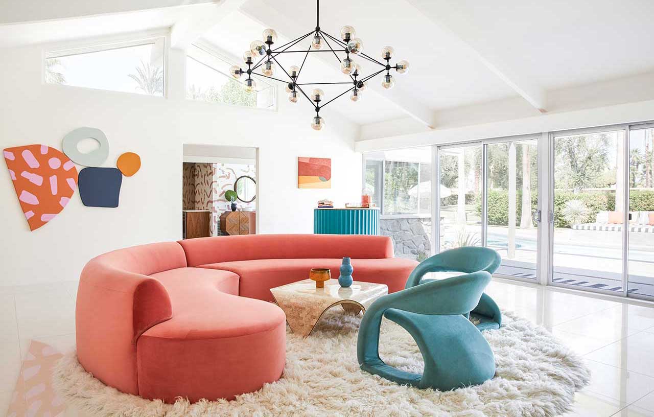 Mẫu phòng khách hồng xanh phong cách Minimalism