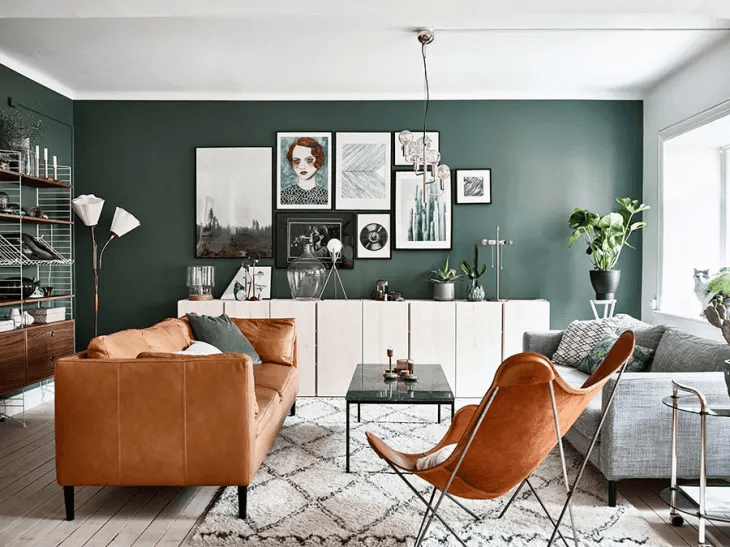 Kết hợp màu sắc trong phòng khách tông xanh lá cây