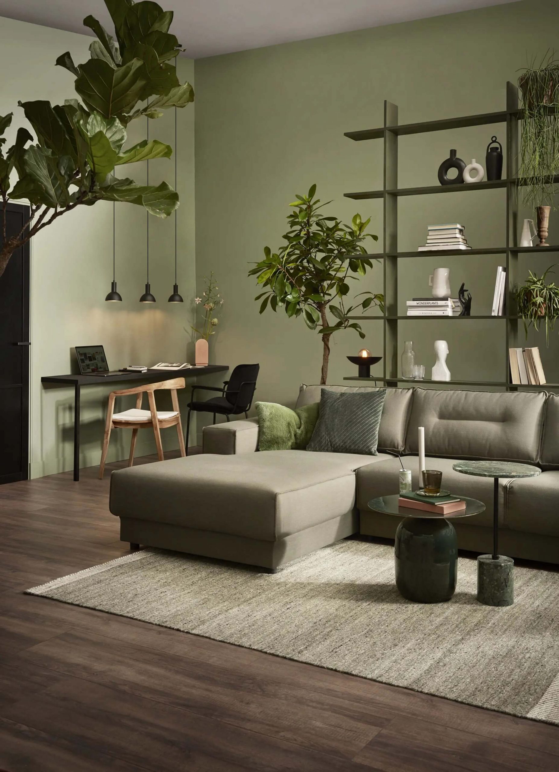 Phòng khách màu xanh lá cây nhạt phong cách hiện đại