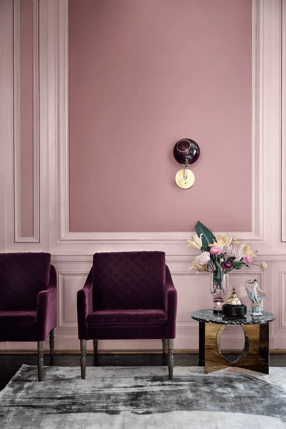 thiết kế phòng khách màu hồng Tân cổ điển Hiện đại