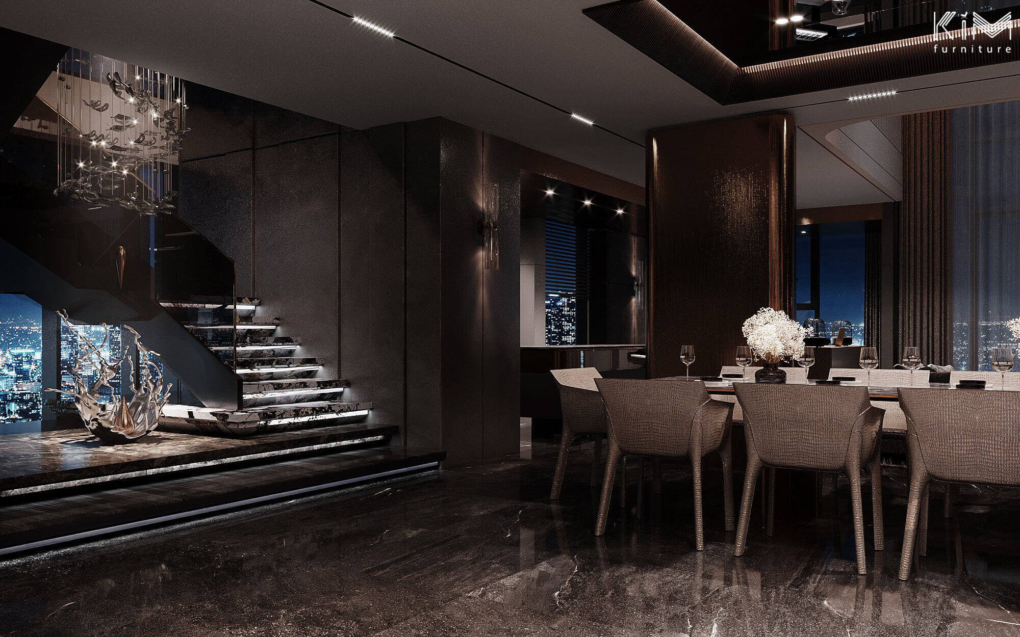 mẫu cầu thang đẹp bằng đá phong cách Modern Luxury