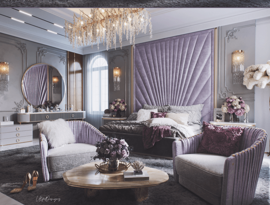 mẫu phòng ngủ hoàng gia màu tím