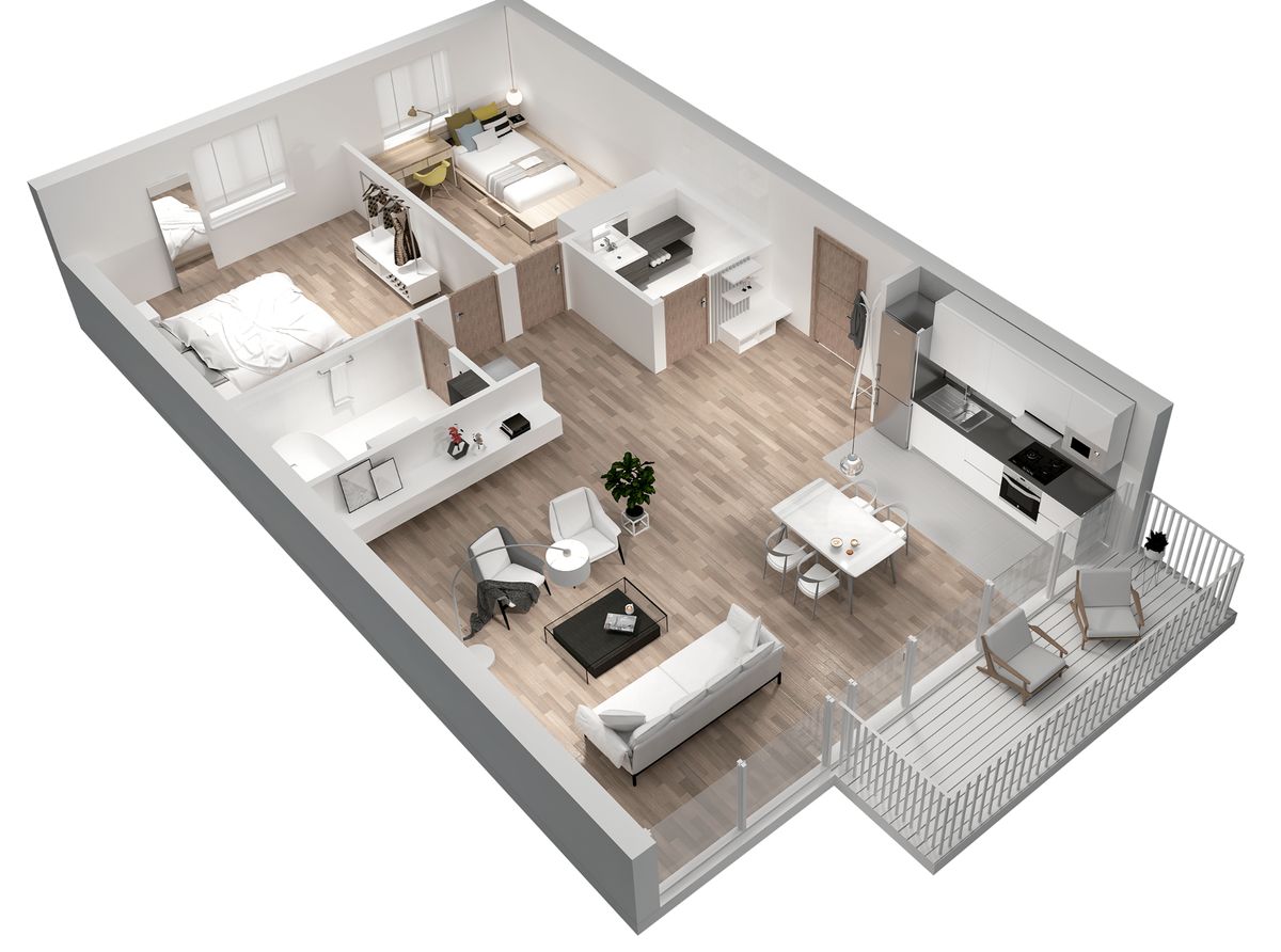 thiết kế nội thất chung cư 2 phòng ngủ