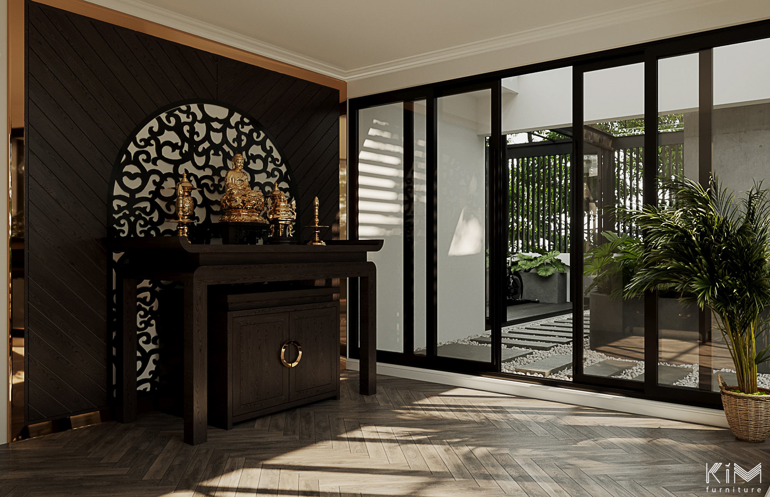 mẫu phòng khách có bàn thờ đẹp